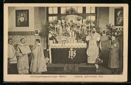 AK Mainz, Offiziergefangenen-Lager, Kapelle, Katholischer Altar