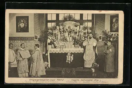AK Mainz, Offiziergefangenen-Lager, Kapelle, Katholischer Altar