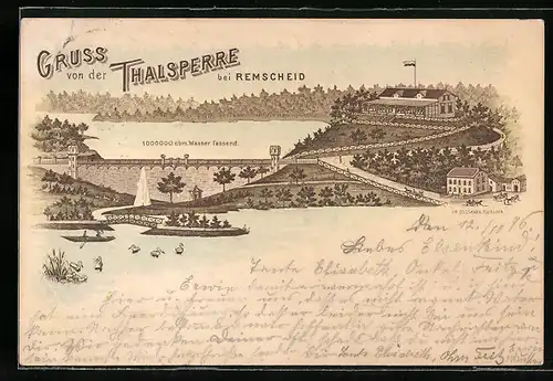 Lithographie Remscheid, Blick auf die Thalsperre