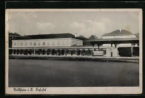 AK Müllheim i. B., Blick auf den Bahnhof