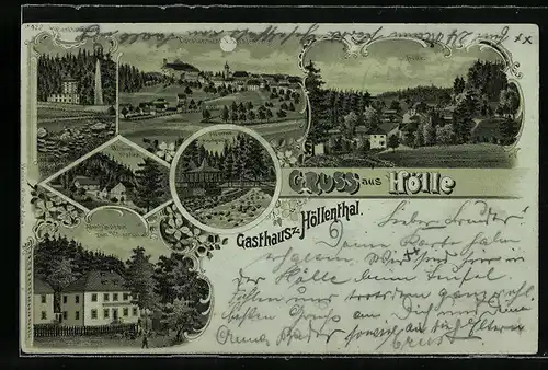 Mondschein-Lithographie Hölle, Gasthaus z. Höllenthal, Wilhelm Stollen