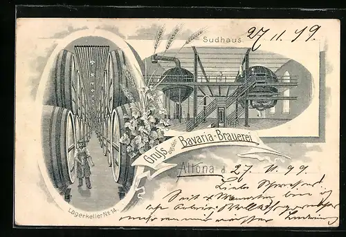 Lithographie Hamburg-Altona, Bavaria-Brauerei, Sudhaus, Lagerkeller 14