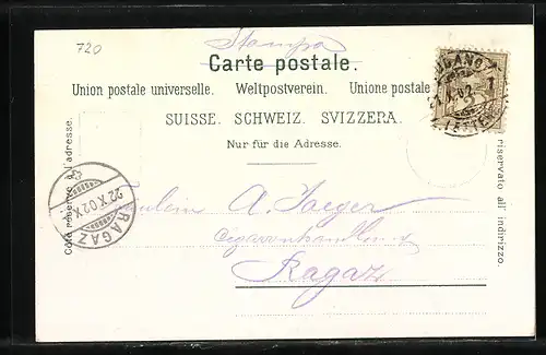 AK Lugano, Partie am Quai mit Denkmal