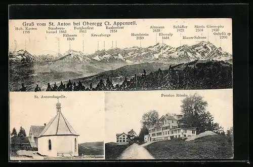 AK Oberegg / Appenzell, St. Antonskapelle, Pension Rössle, Gebirgspanorama