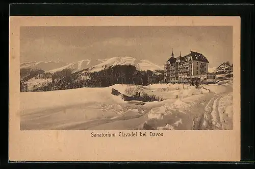 AK Clavadel bei Davos, Sanatorium im Winter