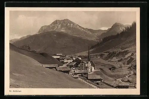 AK St. Antönien, Totale vom Berg aus gesehen