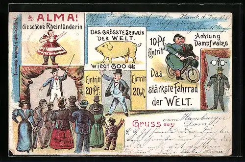 AK Hamburg-St. Pauli, Hamburger Dom, verschiedene Attraktionen des Volksfestes