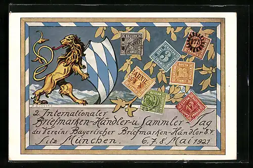 AK München, 2. Internationaler Briefmarken-Händler- und Sammler-Tag 6.-8.5.1921