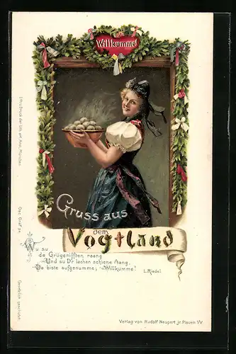 AK Frau mit Grügenifften in vogtländischer Tracht