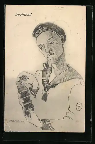 Künstler-AK sign. Drechsler: Matrose blickt in seine leere Geldbörse