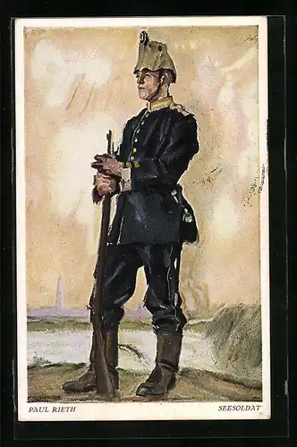 Künstler-AK sign. Paul Rieth: Der schwarze Jäger, Soldat der Infanterie in Uniform