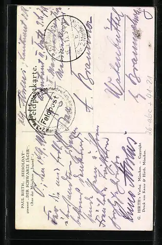 Künstler-AK sign. Paul Rieth: Der schwarze Jäger, Soldat der Infanterie in Uniform