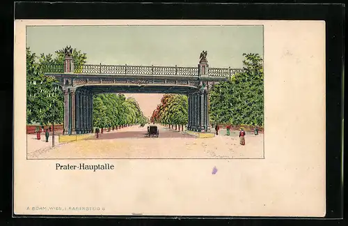 Lithographie Wiener Prater, Blick in die Prater-Hauptallee