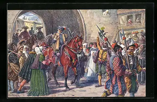 Künstler-AK Kassel, Tausendjahrfeier 1913, Landgraf Philipp der Grossmütige kehrt aus der Gefangenschaft zurück