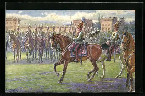 Künstler-AK Kassel, Tausendjahrfeier, Kurhessische Garde um 1863