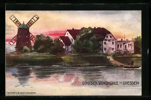 AK Gohlis / Dresden, Gohliser Windmühle mit Umgebung