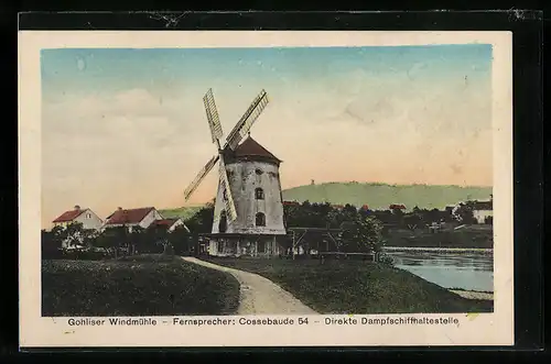 AK Gohlis / Dresden, Windmühle am Elbufer