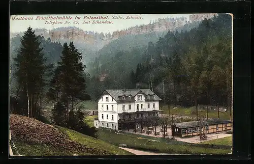 AK Bad Schandau, Gasthaus Frinzthalmühle im Polenzthal