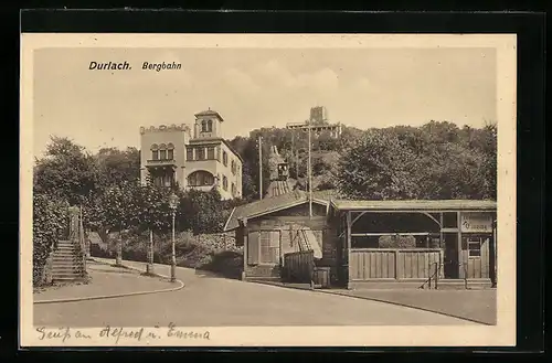 AK Durlach, Bergbahn und Turmberg-Restaurant Friedrichshöhe