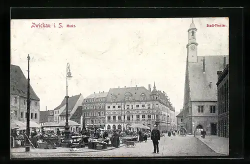 AK Zwickau i. Sa., Marktplatz am Markttag