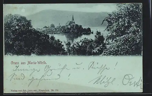 Mondschein-AK Maria-Wörth, Blick auf die Insel mit Kirche