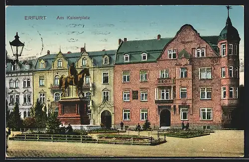 AK Erfurt, Am Kaiserplatz mit Kaiserdenkmal