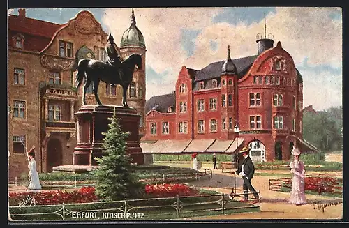 AK Erfurt, Kaiserplatz mit Denkmal