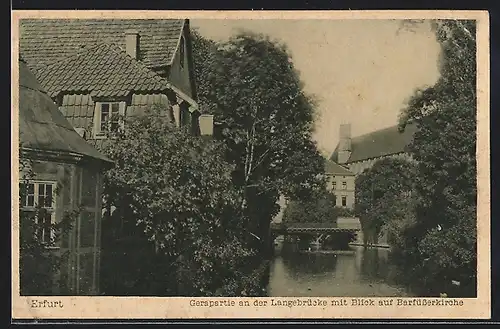 AK Erfurt, Gerapartie an der Langebrücke mit Blick auf Barfüsserkirche