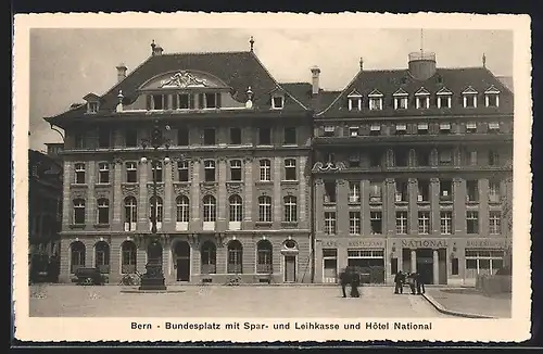 AK Bern, Bundesplatz mit Spar- und Leihkasse und Hotel National