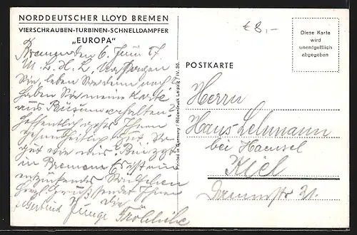 AK Passagierschiff Europa passiert einen Leuchtturm