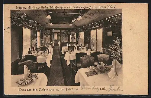 AK Mitropa, Mitteleuropäische Schlaf- Speisewagen A.G., Speisewagen in Fahrt