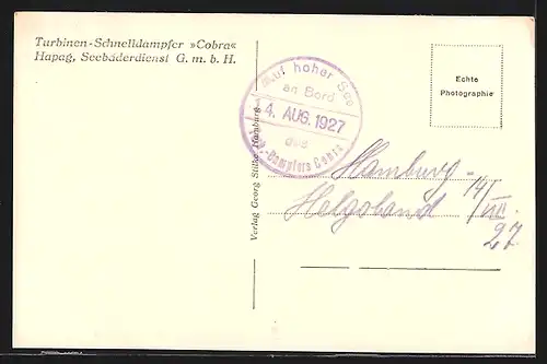 AK Passagierschiff Turbinen-Schnelldampfer Cobra am Hafen