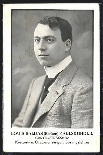 AK Opernsänger Louis Baldas, Halbporträt mit Anzug und Krawatte