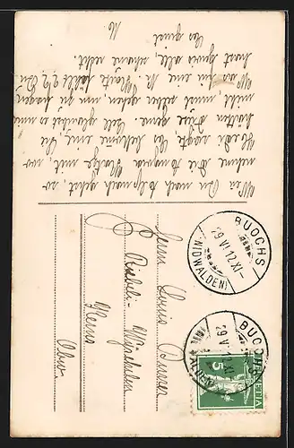 Foto-AK R & K / L Nr. 4899/1: Trauernde Frau mit Blumenkranz in der Hand, Verlassen bin i