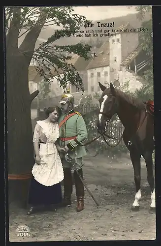 Foto-AK R & K / L Nr. 5714/4: Soldat verabschiedet sich von seiner Liebsten, Die Treue!