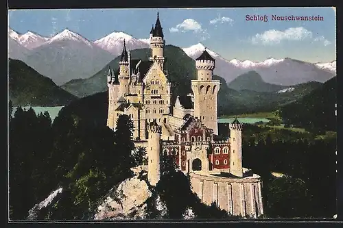 AK königliches Schloss Neuschwanstein mit Blick auf das Hochgebirge