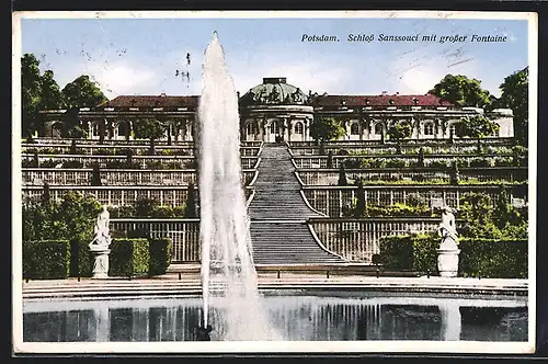 AK Potsdam, Schloss Sanssouci mit grosser Fontäne