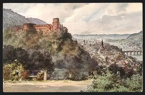 AK Heidelberg, Blick von der Schloss-Terrasse