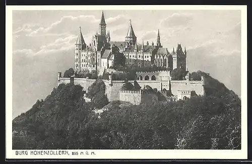 AK Burg Hohenzollern, Gesamtansicht aus der Vogelschau