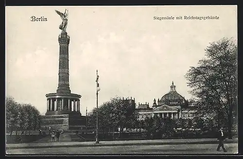 AK Berlin, Siegessäule mit Reichstagsgebäude