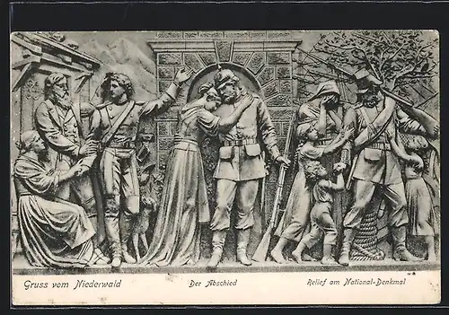 AK Niederwald, Relief auf dem Denkmal, Abschied