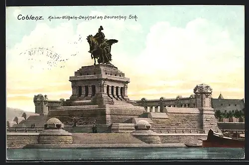 AK Koblenz, Kaiser-Wilhelm-Denkmal am Deutschen Eck