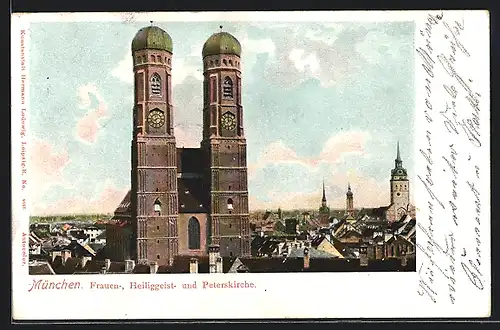 AK München, Frauen-, Heiliggeist- und Peterskirche