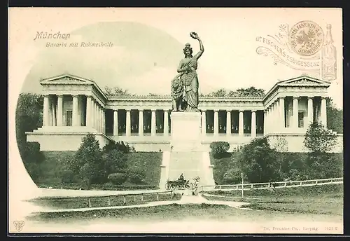 AK München, Pferdekutsche vor der Bavaria und Ruhmeshalle