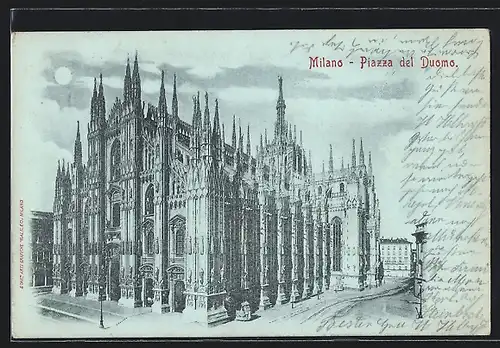 Mondschein-AK Milano, Piazza del Duomo