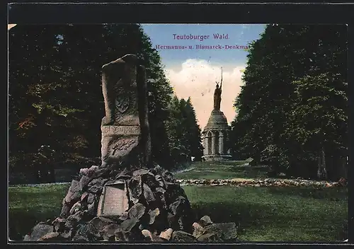 AK Detmold, Hermanns- und Bismarck-Denkmal