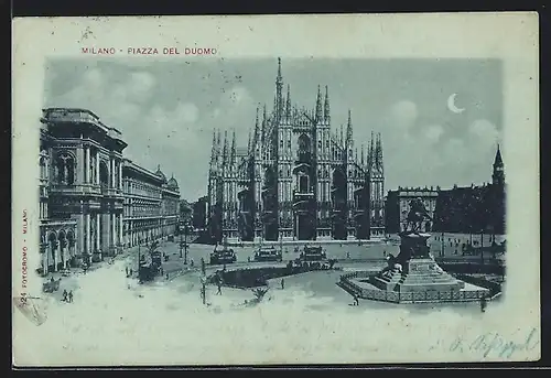 Mondschein-AK Milano, Piazza del Duomo
