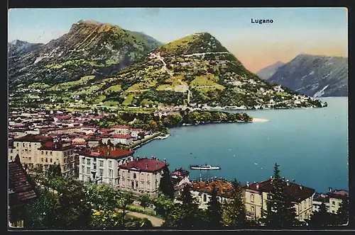 AK Lugano, Ortsansicht aus der Vogelschau