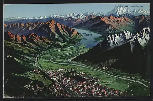 AK Bellinzona, Gesamtansicht mit Gipfelpanorama und Lago Maggiore