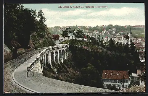 AK St. Gallen, Viadukt der Gottfried-Kellerstrasse mit Teilansicht vom Ort